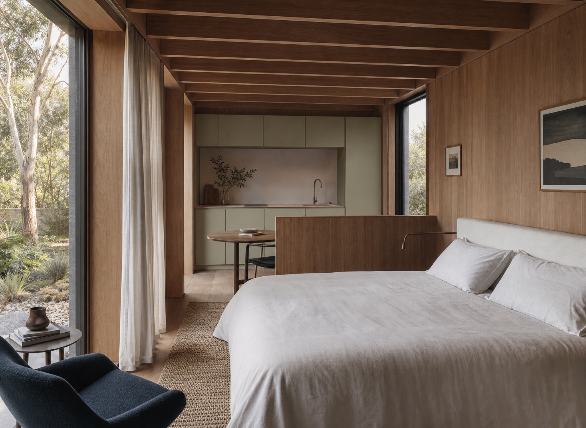 Warm timber Backyard studio interior