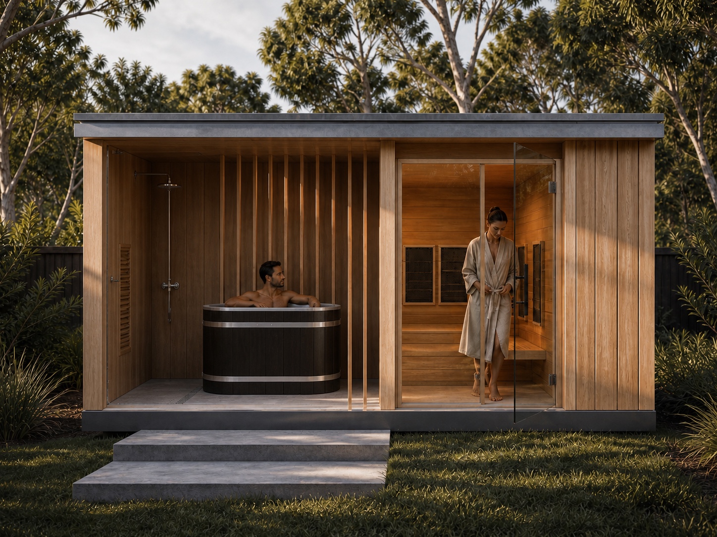 Backyard and Chillbunny Fire and Ice module in an Australian garden