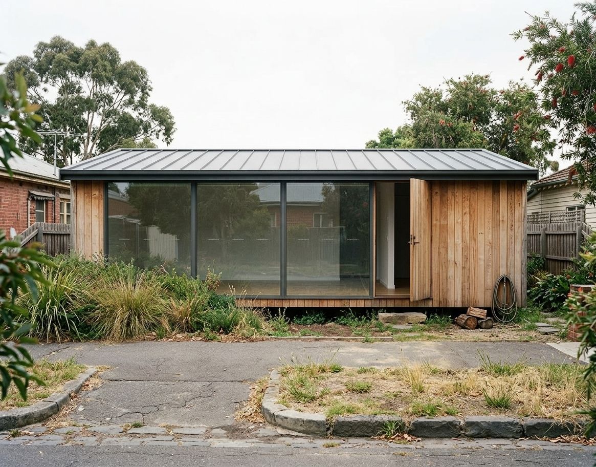Low timber garden studio with a continuous glazed frontage