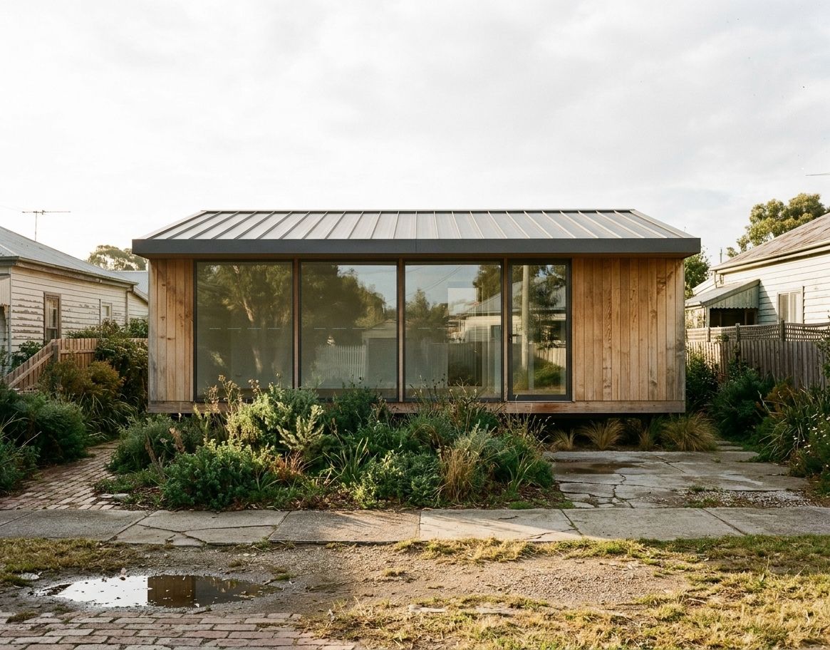Wide timber studio with a panoramic glazed garden elevation